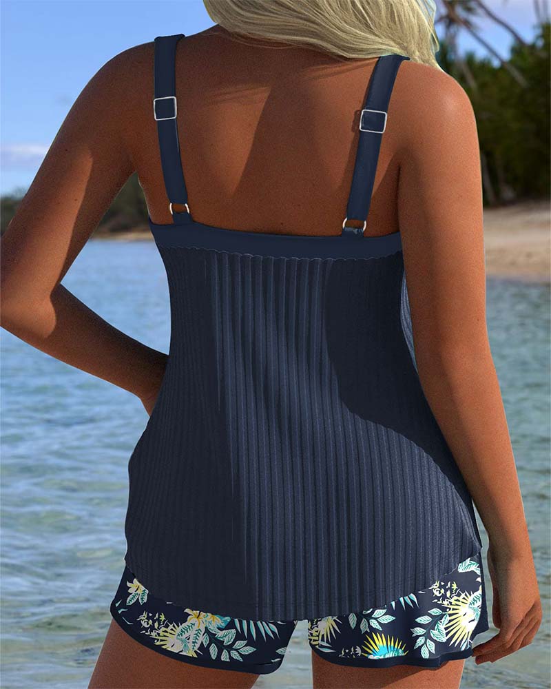 Moda Lusitana - Tankini Rayé avec Pantalon Court
